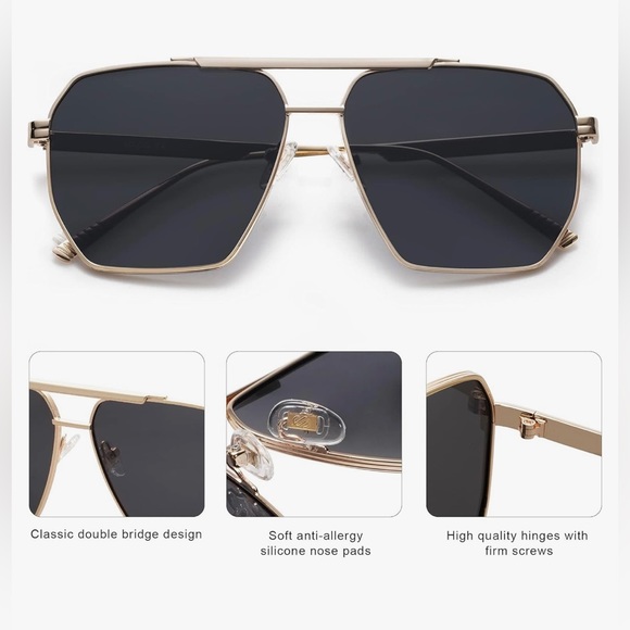 SOJOS Retro Oversized Aviator Polarized Sunglasses - Picture 2 of 3